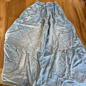 Wide Leg Linen-Blend Pants in Light Blue